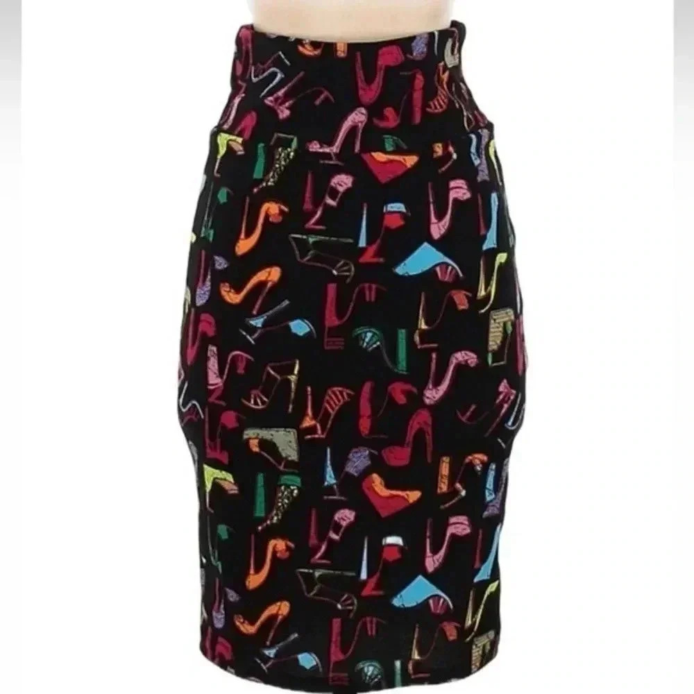 LuLaRoe Cassie Pencil Skirt Size XS Shoes High Heel Stiletto Chic Fun Print